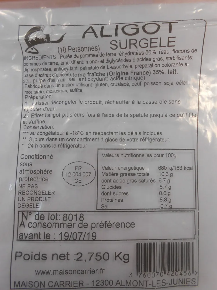 Aligot Surgelé