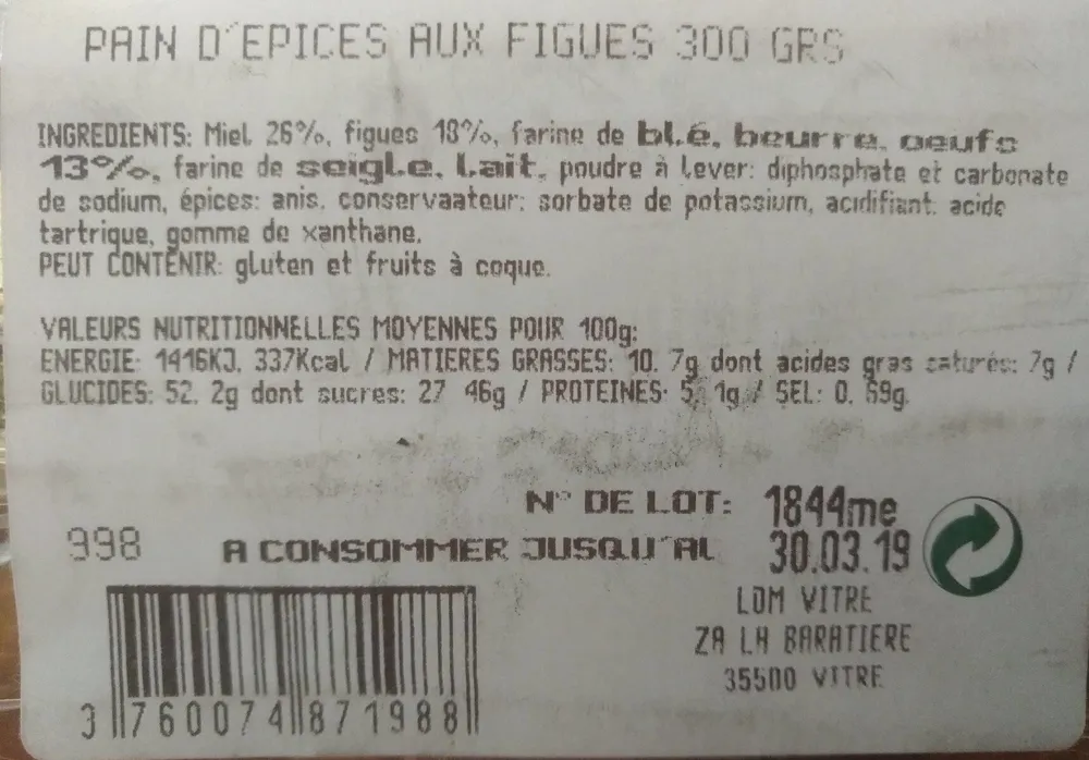 Pain d'épices aux figues