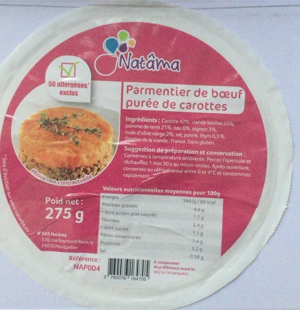 Parmentier de boeuf purée de carottes