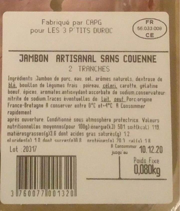 Jambon artisanal sans couenne