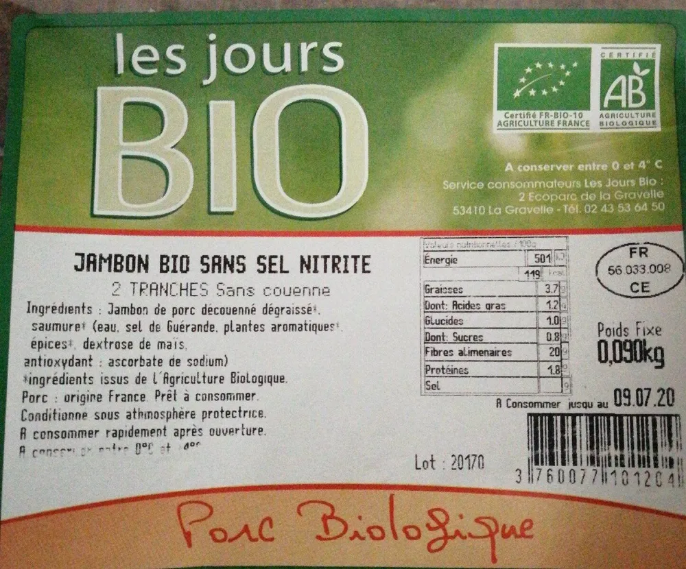Jambon bio sans sel nitrite