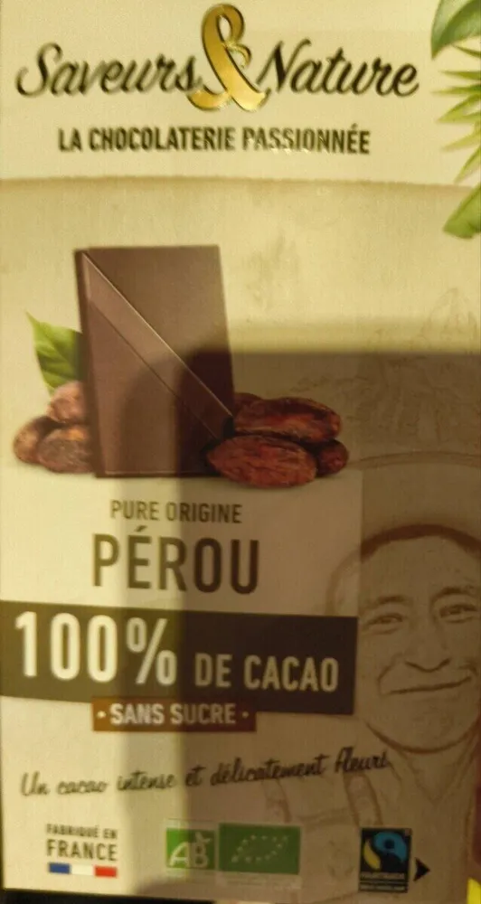 Chocolat pure origine Pérou 100% cacao