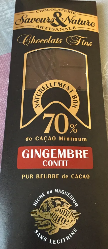 Chocolat 70% gingembre confit