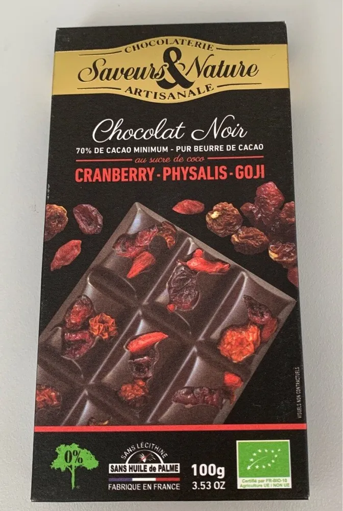 Chocolat noir cranberry physalis goji