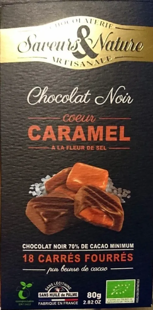 Chocolat noir cœur caramel à la fleur de sel