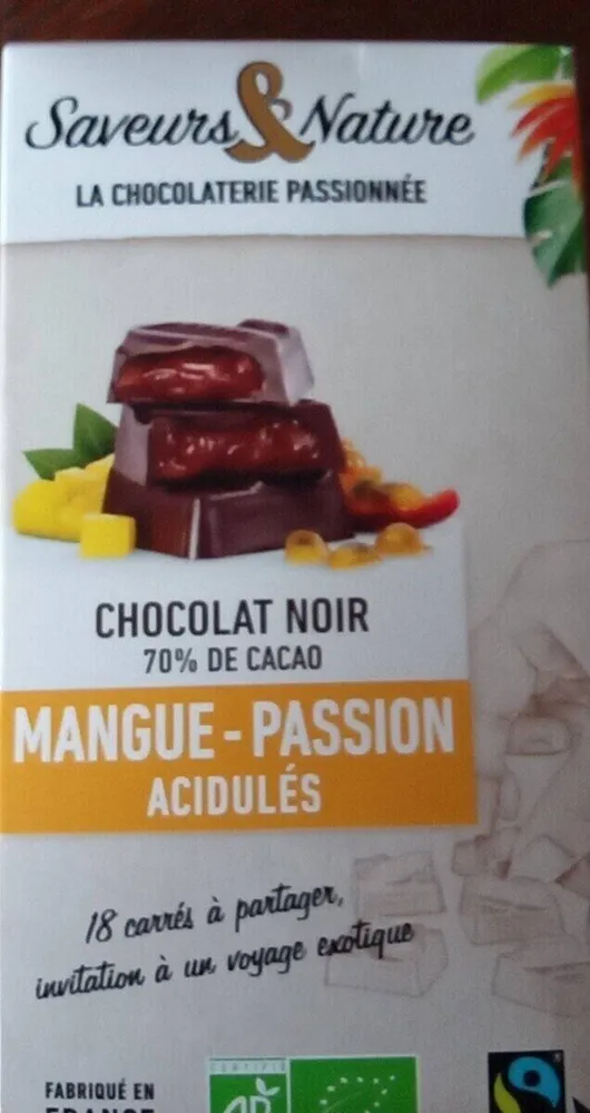 CHOCOLAT NOIR 70% DE CACAO MANGUE - PASSION ACIDULÉS