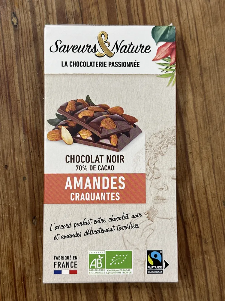 CHOCOLAT NOIR 70% DE CACAO AMANDES CRAQUANTES