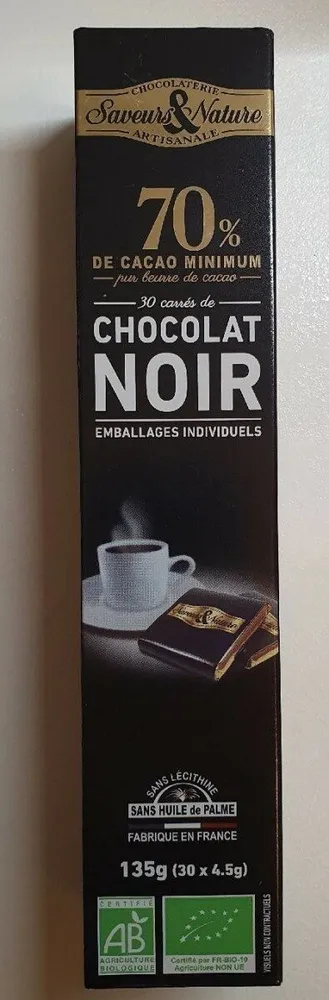 30 carrés de chocolat noir emballages individuels