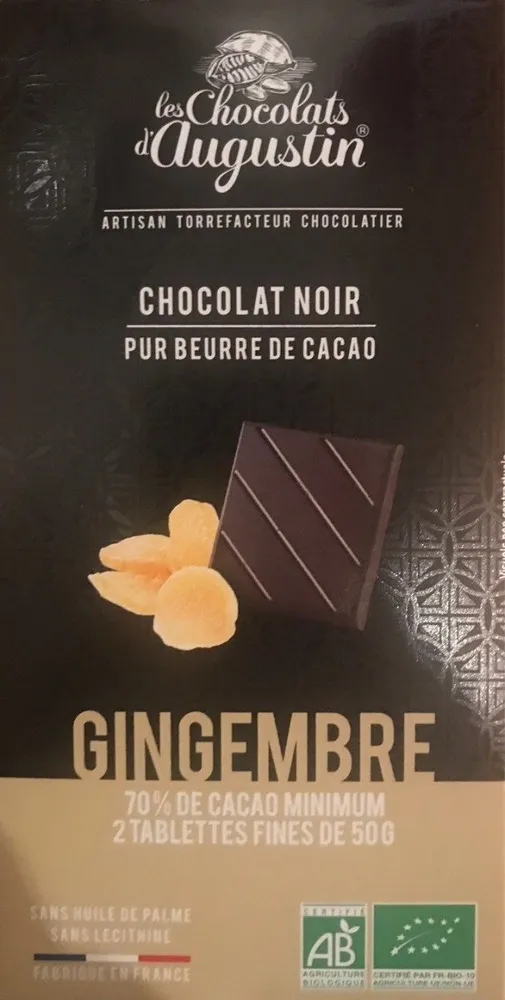 Tablette De Chocolat Noir 70% Au Gingembre