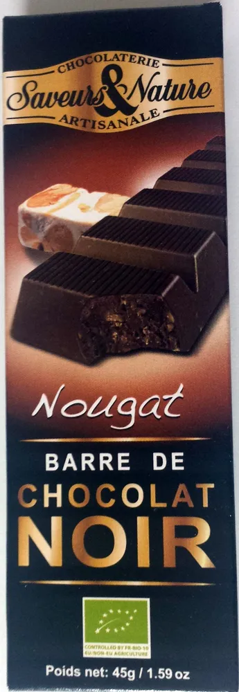 Barre de chocolat noir nougat bio