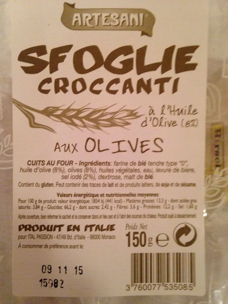 Sfoglie croccanti aux olives