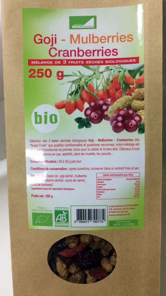Goji - Mulberries - Cranberries Mélange de 3 fruits séchés biologiques