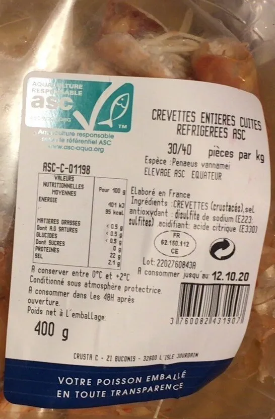 Crevettes entieres cuites