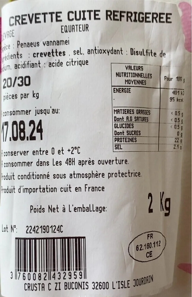 Crevette cuite réfrigérée