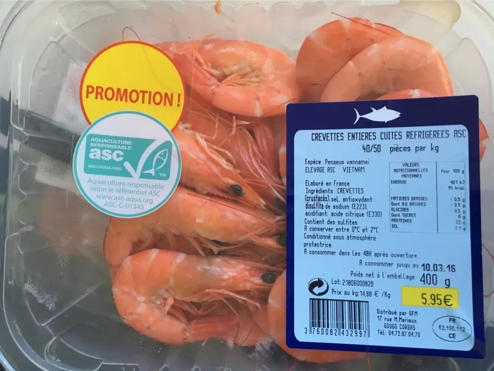 Crevettes entieres cuites