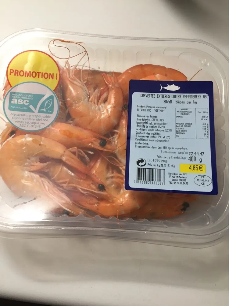 Crevettes entieres cuites