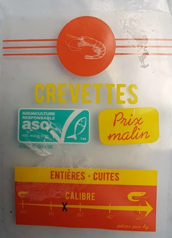 Crevettes entières cuites réfrigérées