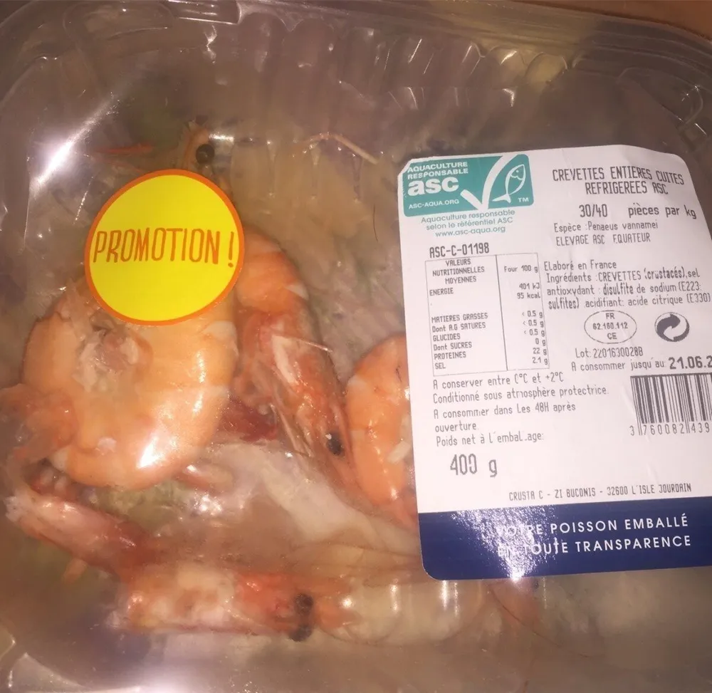 Crevettes entières cuites