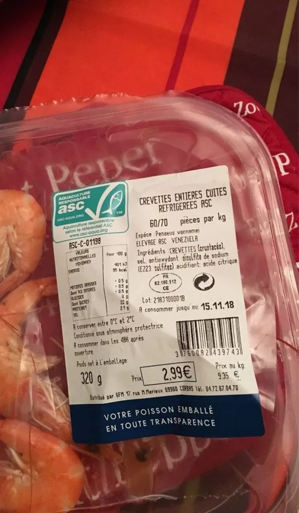 Crevettes entieres cuites
