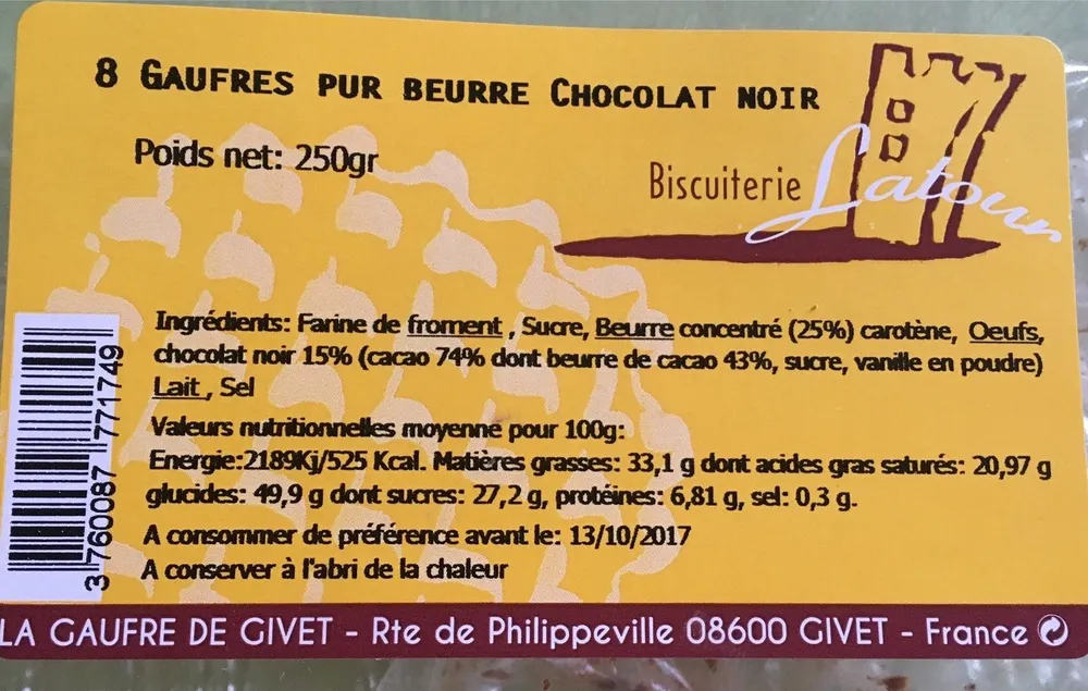 8 Gaufres Pur Beurre Chocolat Noir