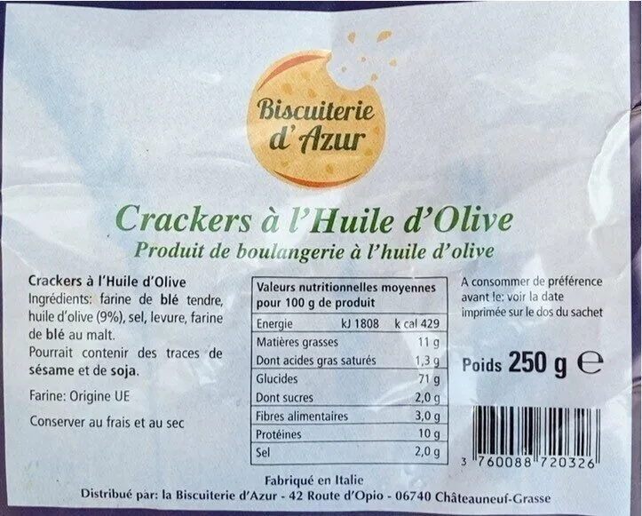 Crackers a l’huile d’olive