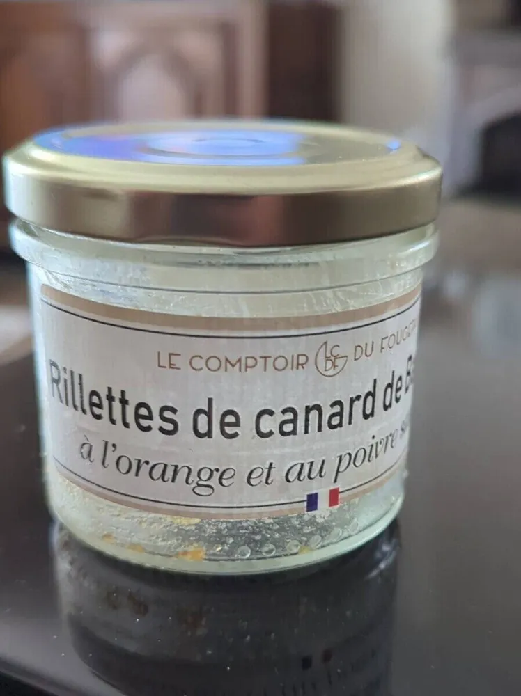 Rillettes de canard de Barbarie à l'orange et au poivre vert.