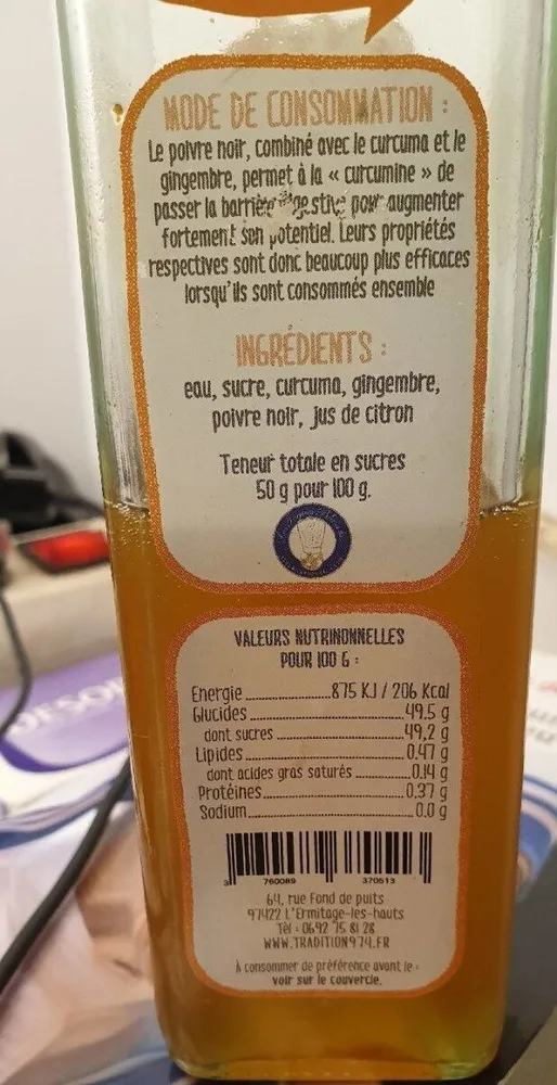 Sirop artisanal curcuma gimgembre poivré