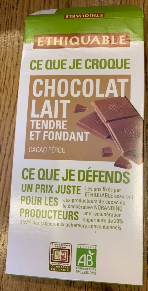 Chocolat lait tendre et fondant
