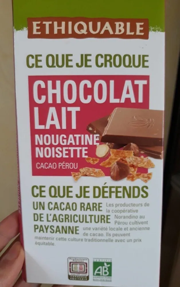 Chocolat lait nougatine noisette