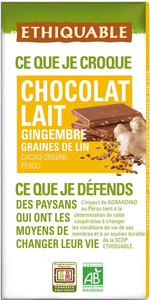 Chocolat lait gingembre graines de lin
