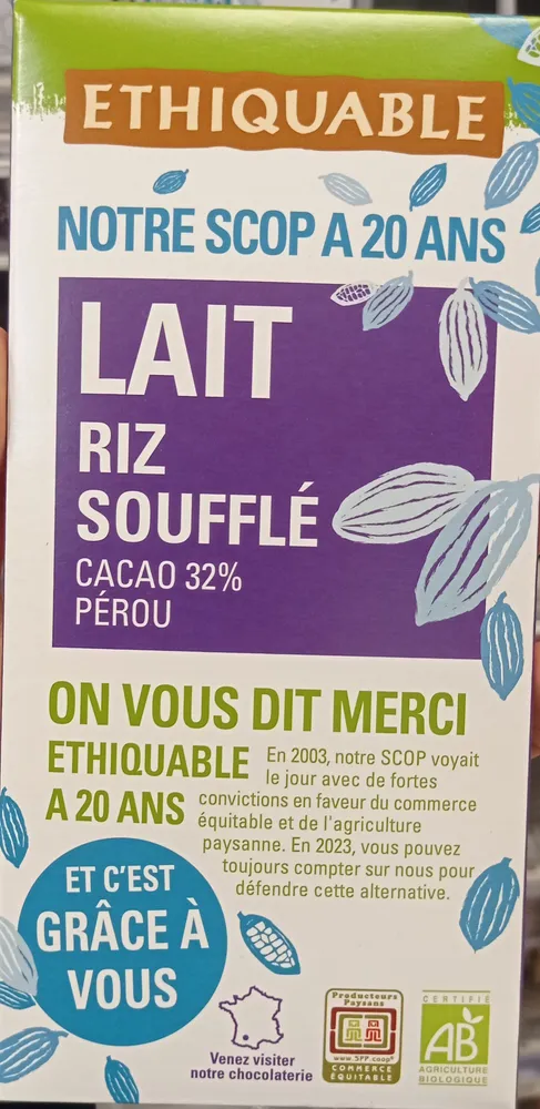 Chocolat au lait riz soufflé
