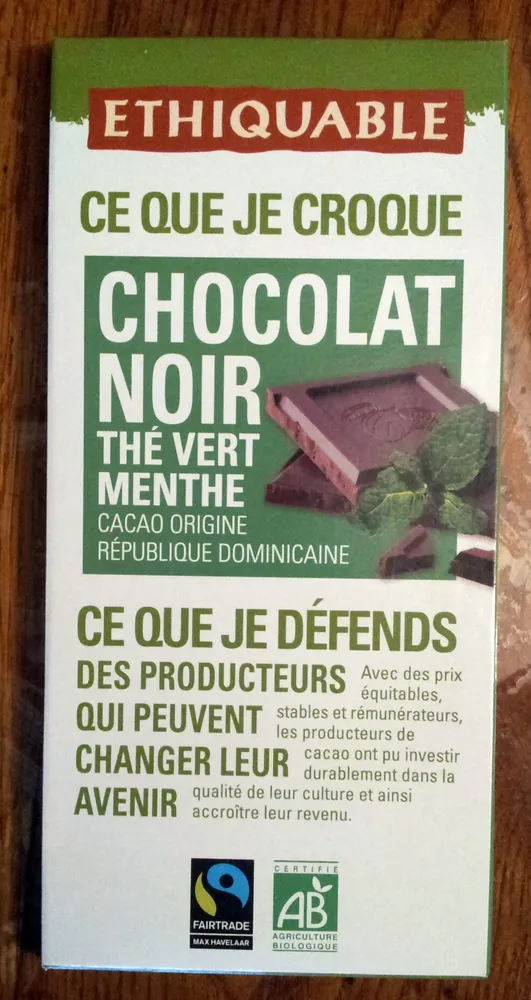 Chocolat noir thé vert menthe