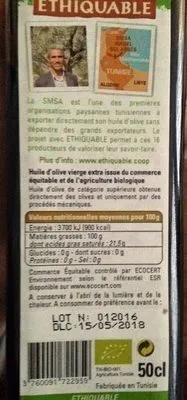Huile D'olive Vierge De Tunisie Bio & équitable