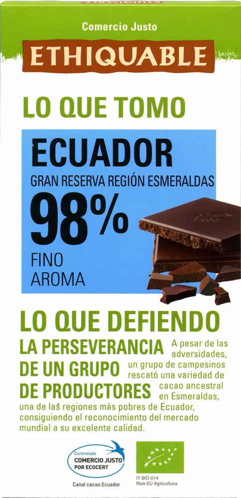 Chocolate negro cacao de ecuador ecológico