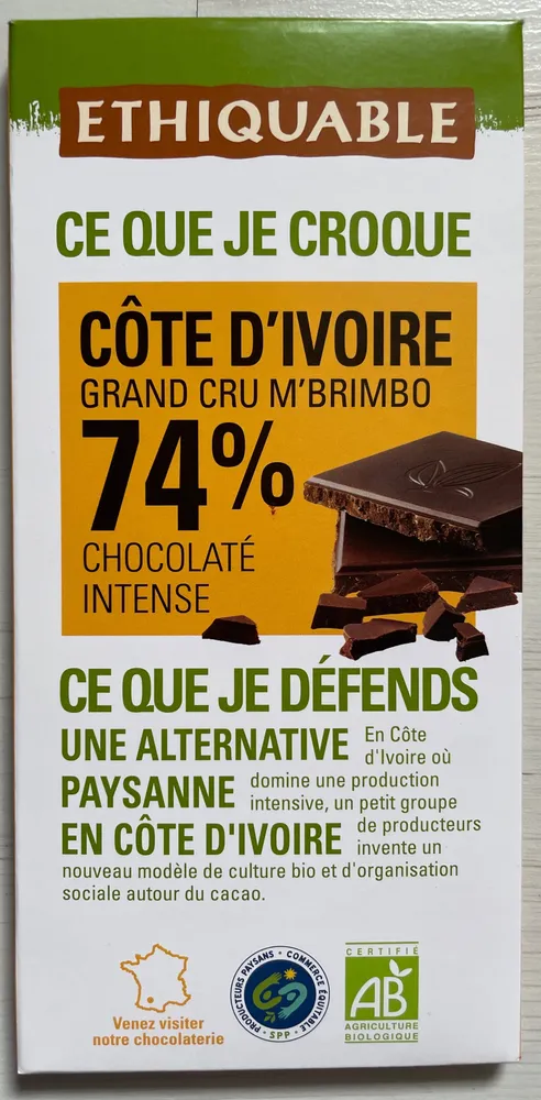 Chocolat noir 74% Côte d'Ivoire