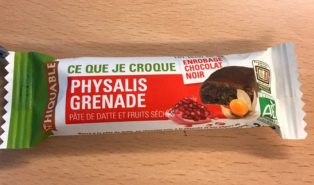 Barre Physalis Grenade pâte de datte et fruits séchés