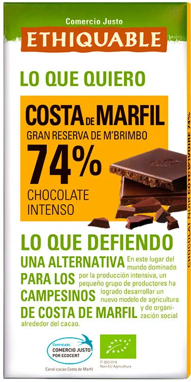 Chocolate negro cacao de costa de marfil ecológico