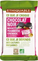 Chocolat noir 65% noisette entière, framboise et grenade