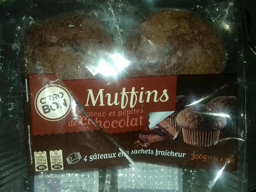 Muffins cacao et pepites de chocolat