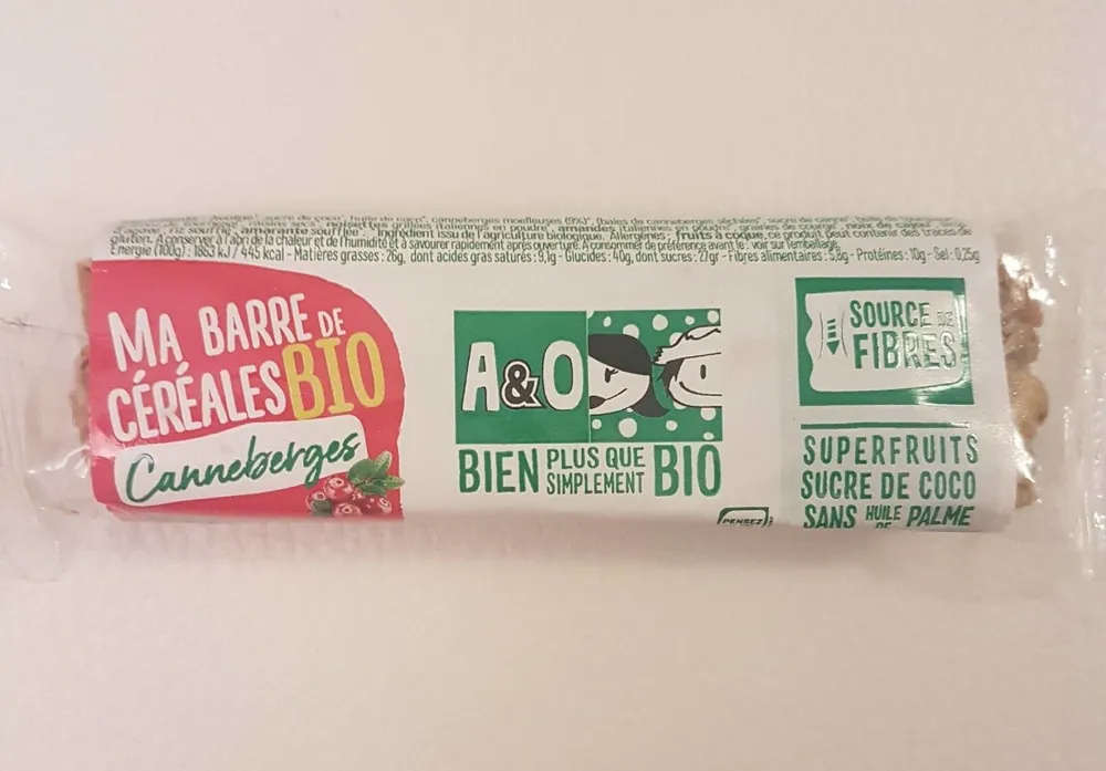 Ma barre de céréales bio canneberges