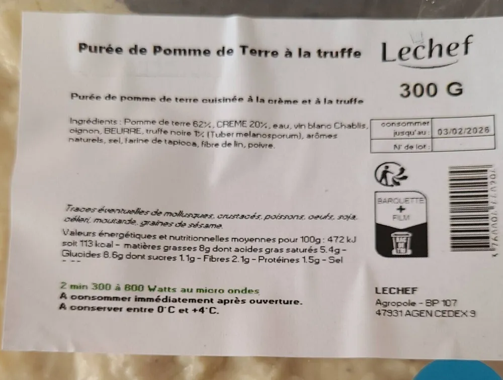 Purée pommes de terre truffe