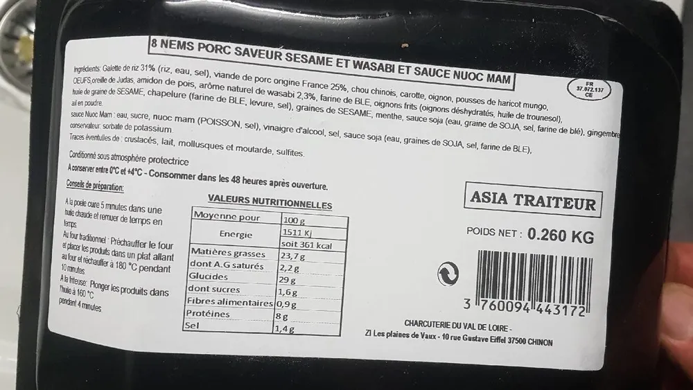 Nems porc sésame et wasabi