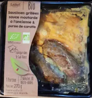 Saucisses grillées sauce moutarde à l'ancienne & purée de carotte