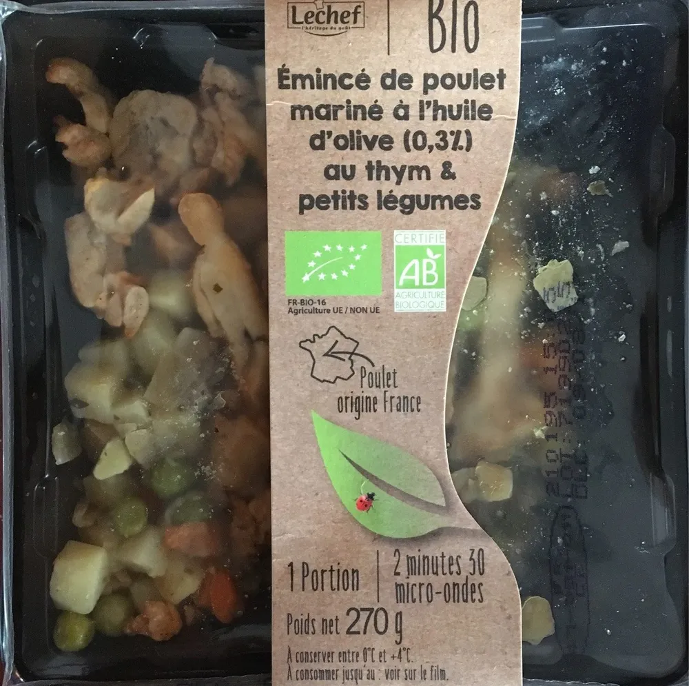 Plat cuisiné bio poulet au thym & petits légumes Lechef