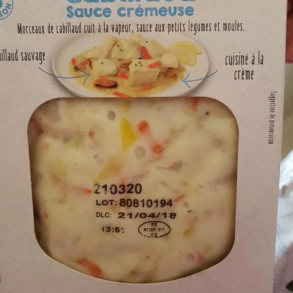 Cabillaud sauce crémeuse