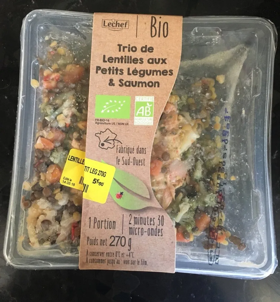 Trio de lentilles aux petits légumes et saumon