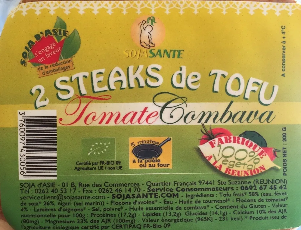 2 steaks de tofu tomate combava