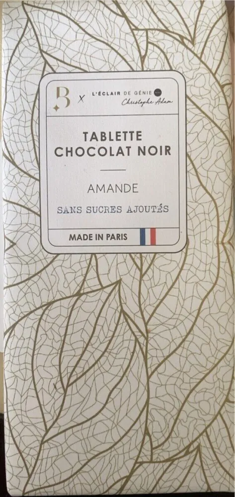 Tablette chocolat noir Amande Sans sucres ajoutés