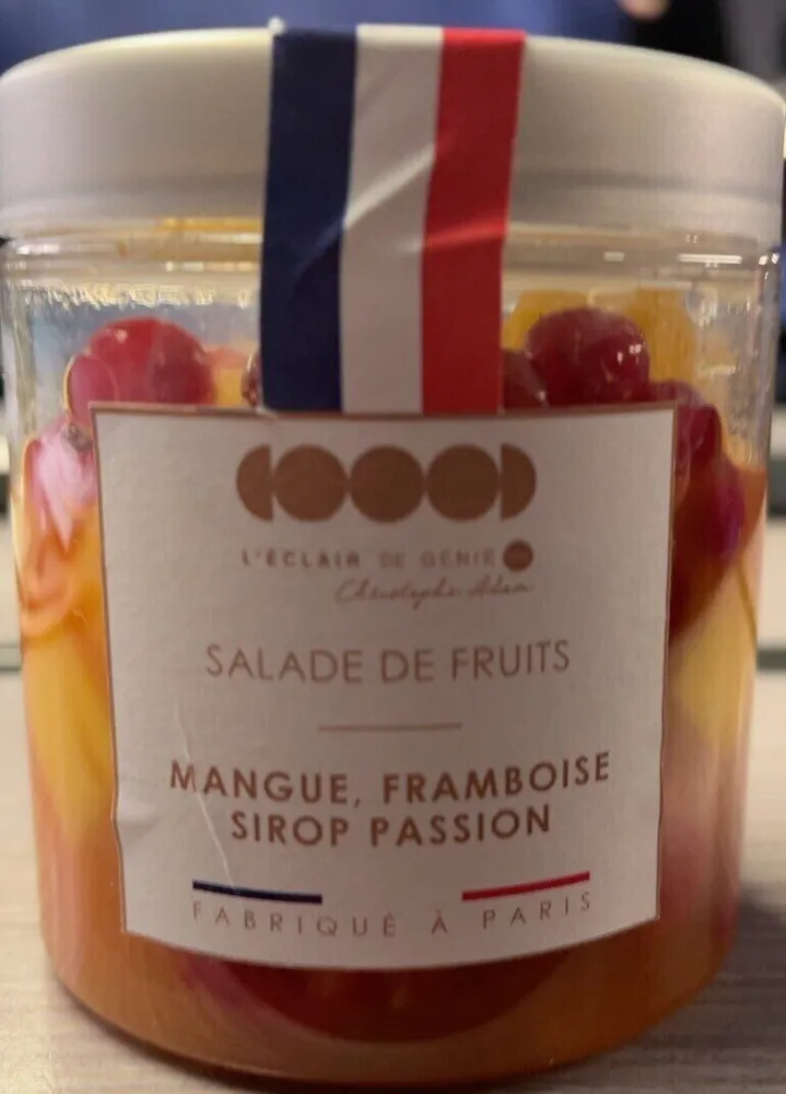 Salade de fruits mangue framboise sirip passion