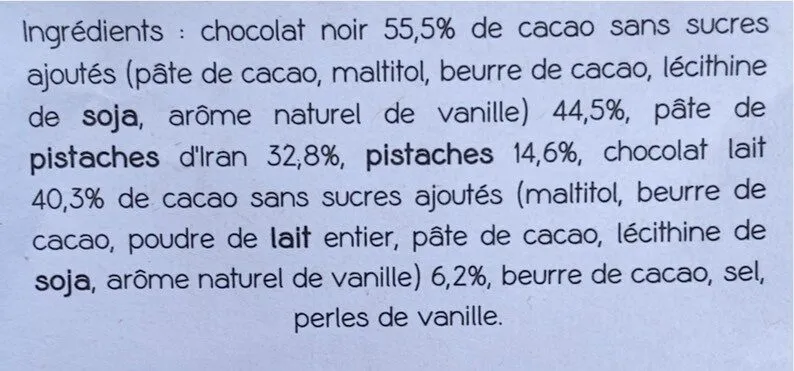 Chocolat noir Pistache d’Iran
